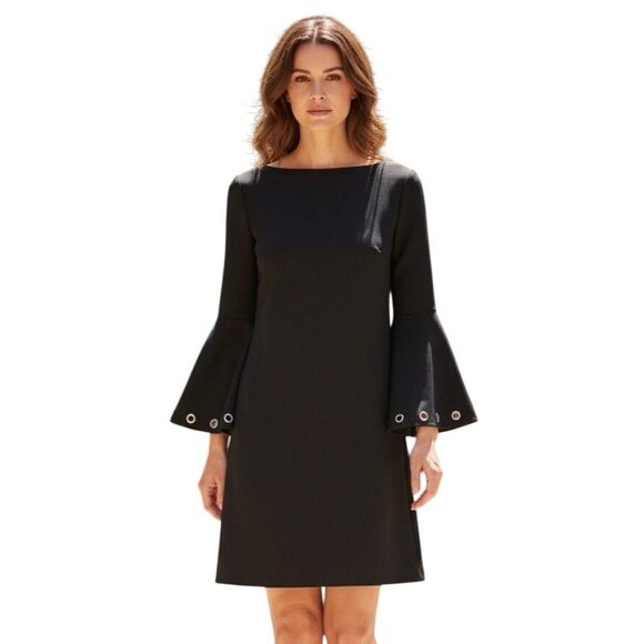 Chiara Boni La Petite Robe Black Bell-Sleeve Dress w/ Grommet Embellishments - M - Picture 1 of 9